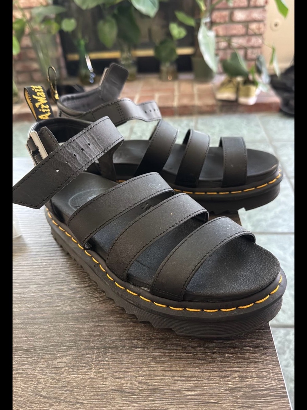 Dr. Martens Black Leather Strappy Platform Sandals